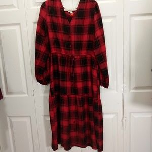 Knox Rose Women's Tiered Plaid Maxi Dress in Size XL